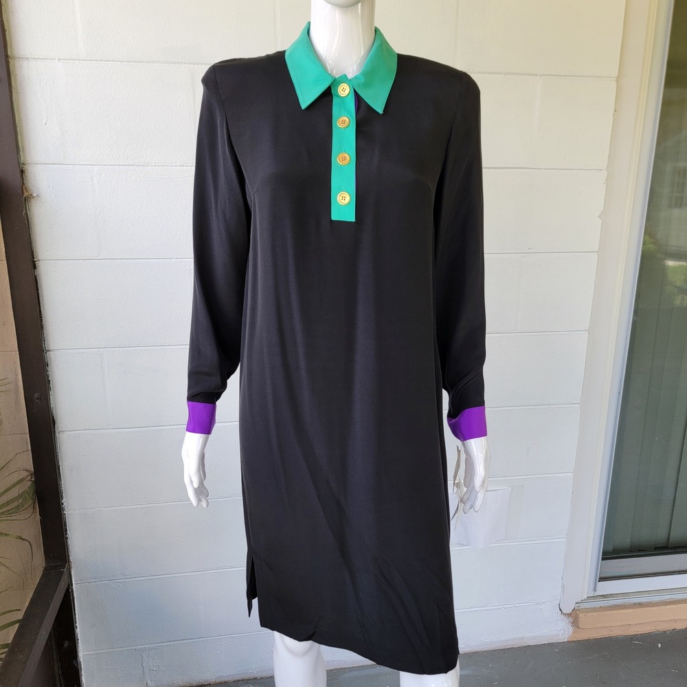 NWT Shomi Miller Shor Silk Colorblock Dress Black Women 4 Vintage 90s
